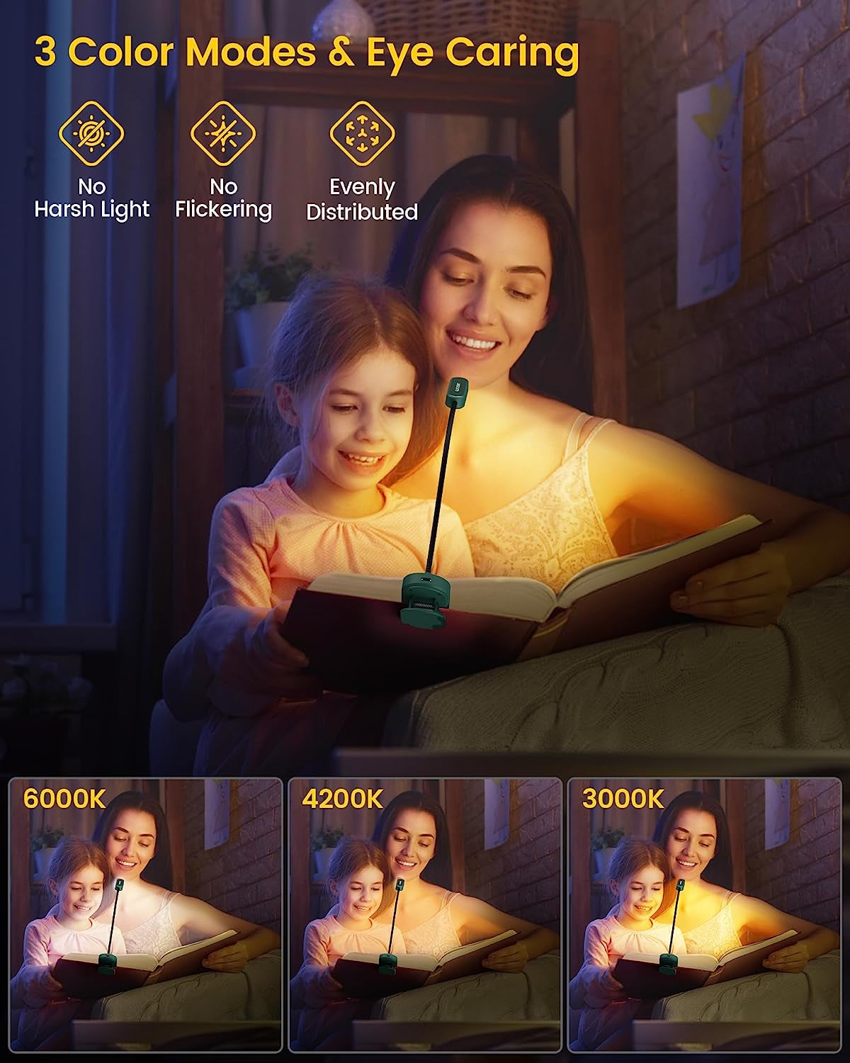 16 LED Mini Book Light for Reading in Bed, Clip on Reading Light, Rechargeable & Long Lasting for 80+Hrs, 3 Colors & 5 Brightness Levels, Perfect Reader Gifts or Book Lovers, Kids & Travel